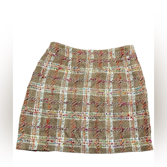 Kate Spade preppy Tweed schoolgirl Mini Skirt Tan Multi Silk Lined Size 10 - Picture 4 of 6